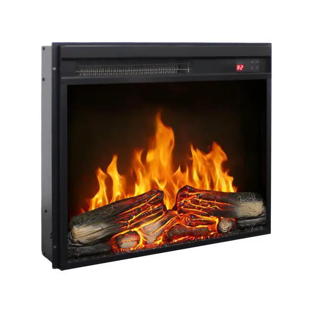 Alt view image 2 of 7 - 23 Inch Electric Fireplace Insert, Ultra Thin Heater With Log Set & Realistic Flame, Remote Control With Timer, Overheating Protection
