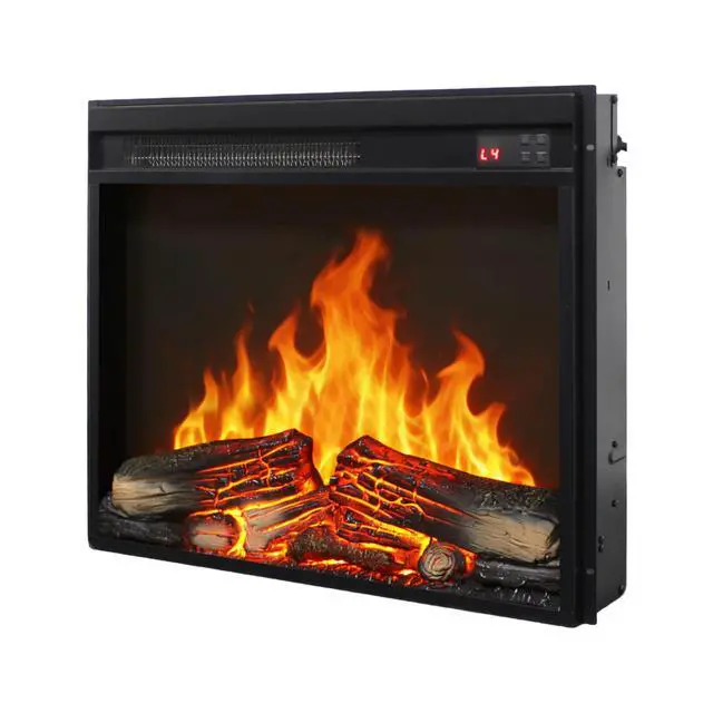 Alt view image 4 of 7 - 23 Inch Electric Fireplace Insert, Ultra Thin Heater With Log Set & Realistic Flame, Remote Control With Timer, Overheating Protection