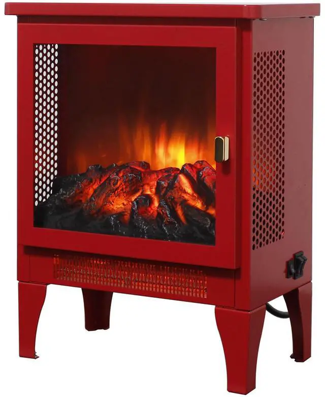 Main image of 18 Inch Freestanding Electric Fireplace Stove Heater With 3D Flame Effect,Classic Red