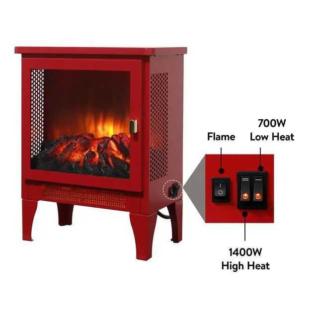 Alt view image 5 of 7 - 18 Inch Freestanding Electric Fireplace Stove Heater With 3D Flame Effect,Classic Red