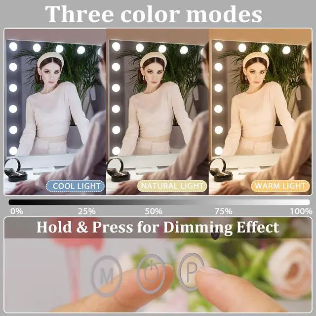 Alt view image 3 of 7 - 31.5"x22.8" Selfie Remote Control Vanity Mirror with Lights, 0.6" Ultrathin Large Hollywood Vanity Mirror 18 LED Bulbs Magnet Phone Holder Tabletop Makeup Mirror Wall Mount