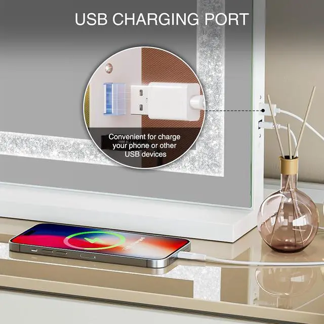 Alt view image 4 of 7 - Vanity Mirror with Lights 31.5" x 22.8" Makeup Mirror with Crystal Light Strip and Hollywood Vanity Mirror wtih Smart Touch Control 3 Colors Dimmable Light Strip & 10X Magnification,White
