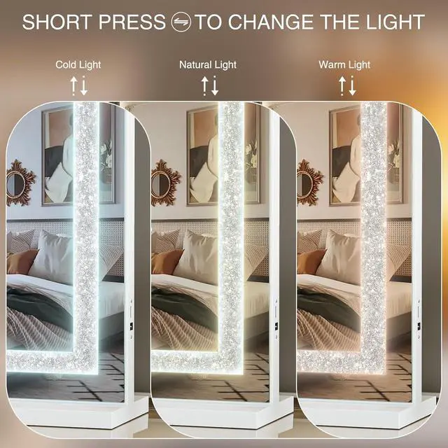 Alt view image 5 of 7 - Vanity Mirror with Lights 31.5" x 22.8" Makeup Mirror with Crystal Light Strip and Hollywood Vanity Mirror wtih Smart Touch Control 3 Colors Dimmable Light Strip & 10X Magnification,White