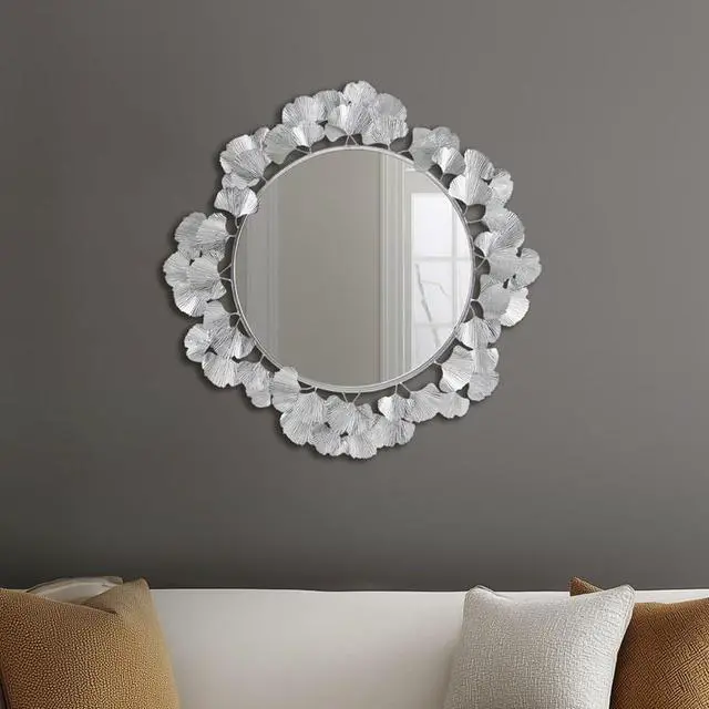 Main image of 30.5" Gingko Leaf Round Wall Mirror Silver