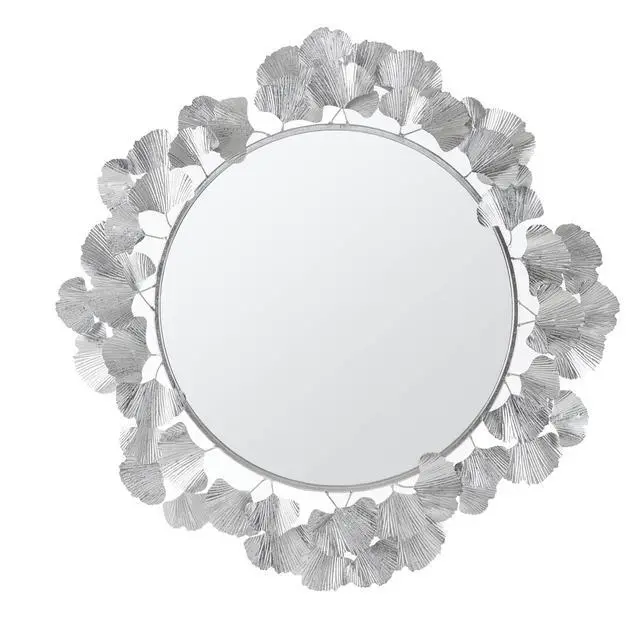 Alt view image 3 of 7 - 30.5" Gingko Leaf Round Wall Mirror Silver