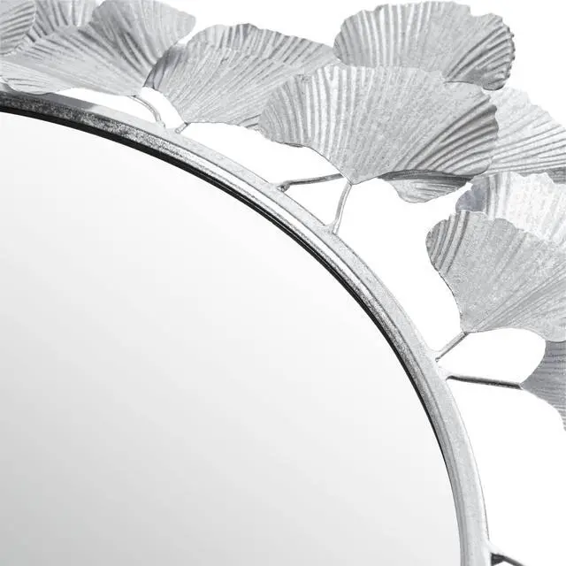 Alt view image 5 of 7 - 30.5" Gingko Leaf Round Wall Mirror Silver