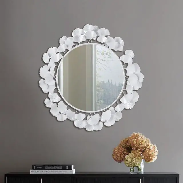 Main image of 30.5" Gingko Leaf Round Wall Mirror White
