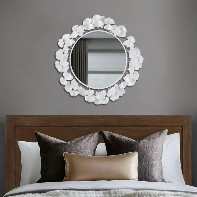 Alt view image 2 of 7 - 30.5" Gingko Leaf Round Wall Mirror White