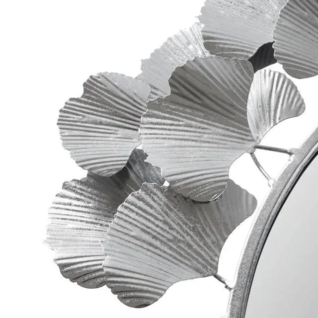 Alt view image 7 of 7 - 30.5" Gingko Leaf Round Wall Mirror Silver