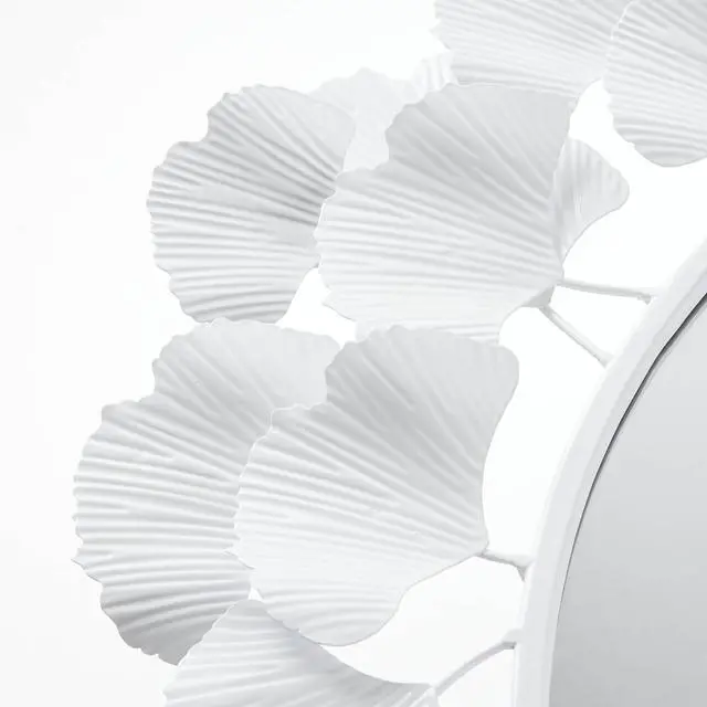 Alt view image 3 of 7 - 30.5" Gingko Leaf Round Wall Mirror White