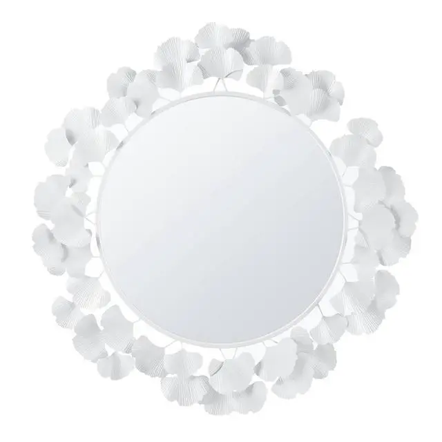 Alt view image 4 of 7 - 30.5" Gingko Leaf Round Wall Mirror White
