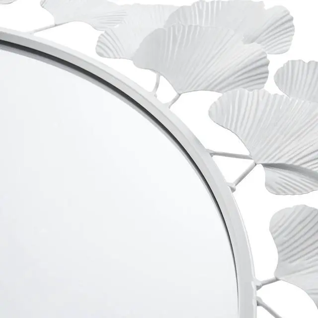 Alt view image 5 of 7 - 30.5" Gingko Leaf Round Wall Mirror White