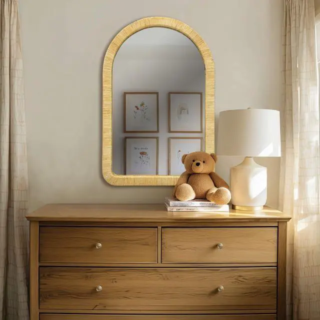Alt view image 4 of 7 - 39.00x26.00x1.20" Natural Rattan Arched Wall Mirror