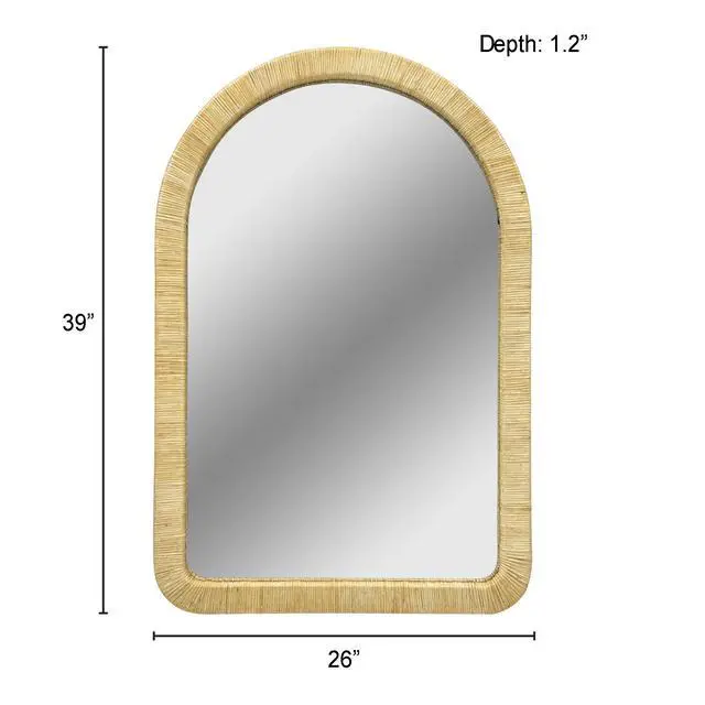 Alt view image 7 of 7 - 39.00x26.00x1.20" Natural Rattan Arched Wall Mirror