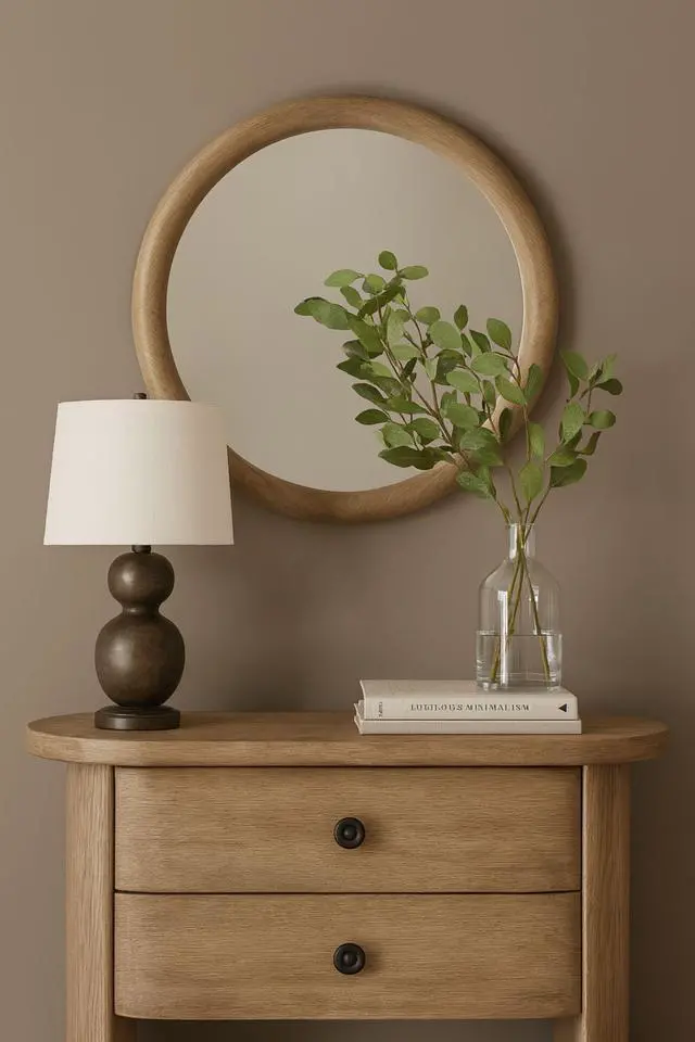 Alt view image 4 of 5 - English Knotty Oak Inspired Round Mirror