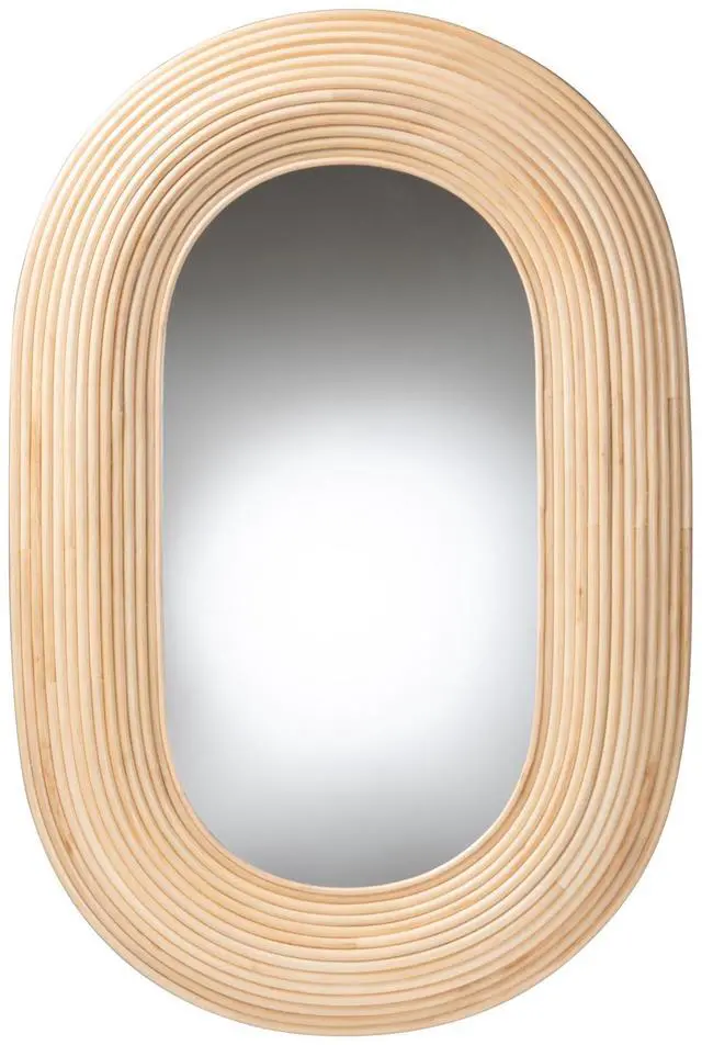 Main image of Modern Bohemian Natural Brown Rattan Oval Accent Wall Mirror