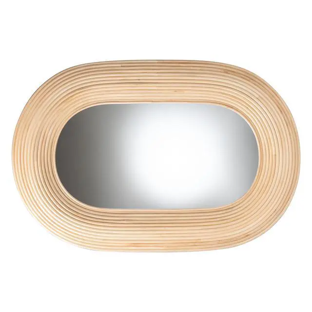 Alt view image 2 of 5 - Modern Bohemian Natural Brown Rattan Oval Accent Wall Mirror