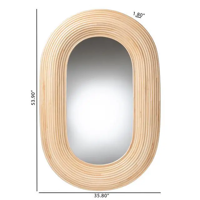 Alt view image 5 of 5 - Modern Bohemian Natural Brown Rattan Oval Accent Wall Mirror