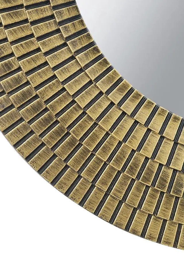 Alt view image 6 of 7 - D29.5" Round Black And Gold Wooden Accent Mirror With Woven Texture