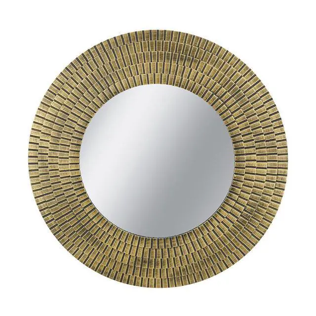 Alt view image 7 of 7 - D29.5" Round Black And Gold Wooden Accent Mirror With Woven Texture