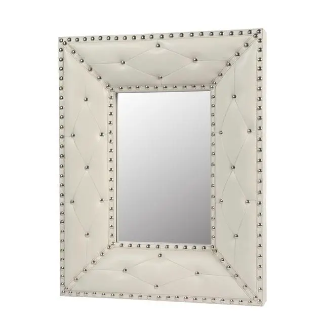 Alt view image 4 of 7 - WHITE Rectangle Decorative Wall Hanging Mirror,Rivet Decoration,PU Covered MDF Framed Mirror for Bedroom Living Room Vanity Entryway Wall Decor,21x26inch