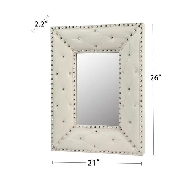Alt view image 6 of 7 - WHITE Rectangle Decorative Wall Hanging Mirror,Rivet Decoration,PU Covered MDF Framed Mirror for Bedroom Living Room Vanity Entryway Wall Decor,21x26inch