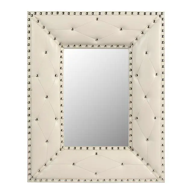 Alt view image 3 of 7 - WHITE Rectangle Decorative Wall Hanging Mirror,Rivet Decoration,PU Covered MDF Framed Mirror for Bedroom Living Room Vanity Entryway Wall Decor,21x26inch