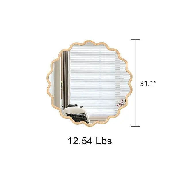 Alt view image 6 of 7 - Solid Wood Wavy Mirror--Natural-Wood Vanity Mirror Wall Decor 31" x 31" Modern Mirror Wall Decor for Bathroom, Bedroom, Living Room, Dining Room, Cloakroom, Entryway