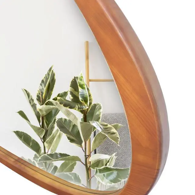 Alt view image 5 of 7 - Solid Wood Mirror 45 Inch Asymmetrical Wall Mirror Wooden Framed Mirror Large Sized Dressing Mirror, for Living Room, Bedroom, Bathroom, Hallway or Entry Way, Walnut