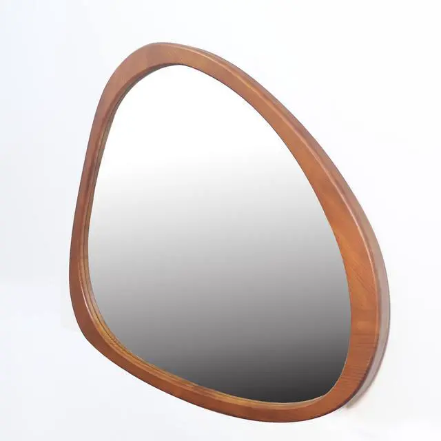 Alt view image 7 of 7 - Solid Wood Mirror 45 Inch Asymmetrical Wall Mirror Wooden Framed Mirror Large Sized Dressing Mirror, for Living Room, Bedroom, Bathroom, Hallway or Entry Way, Walnut
