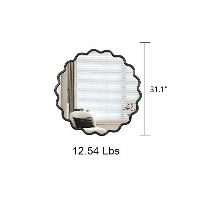 Alt view image 5 of 7 - Solid Wood Wavy Mirror-Black Mirror Wall Decor 31" x 31" Modern Mirror Wall Decor for Bathroom, Bedroom, Living Room, Dining Room, Cloakroom, Entryway