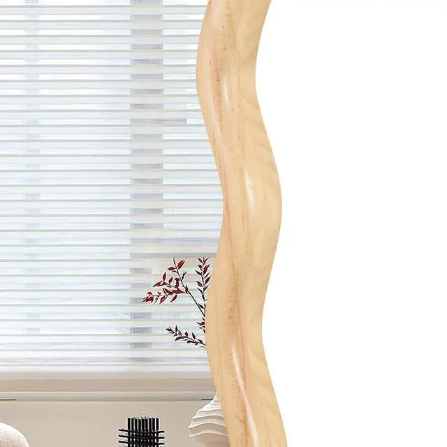 Alt view image 7 of 7 - Solid Wood Wavy Mirror--Natural-Wood Vanity Mirror Wall Decor 31" x 31" Modern Mirror Wall Decor for Bathroom, Bedroom, Living Room, Dining Room, Cloakroom, Entryway