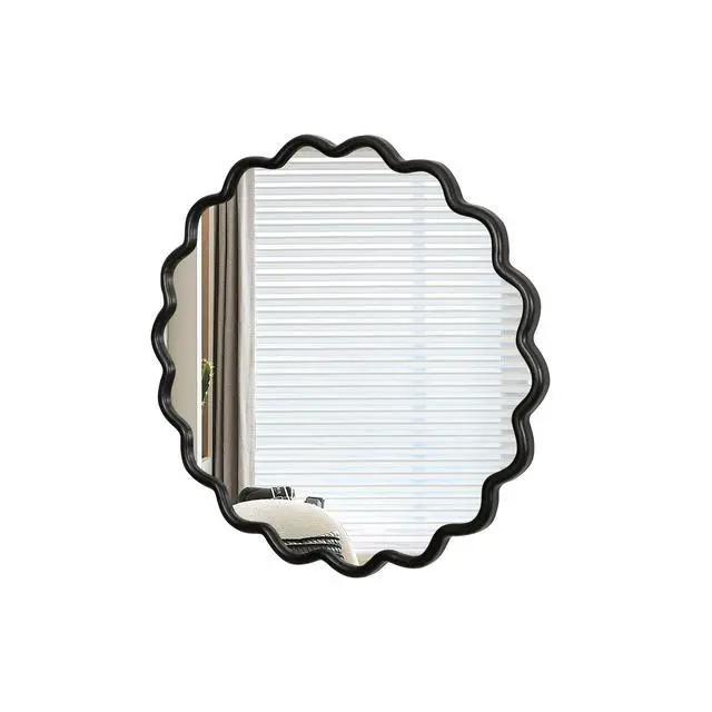 Alt view image 4 of 7 - Solid Wood Wavy Mirror-Black Mirror Wall Decor 31" x 31" Modern Mirror Wall Decor for Bathroom, Bedroom, Living Room, Dining Room, Cloakroom, Entryway