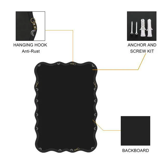 Alt view image 7 of 7 - Solid Wood Wavy Rectangle Mirror-Black 40" x 28" Modern Mirror Wall Decor for Bathroom, Bedroom, Living Room, Dining Room, Cloakroom, Entryway