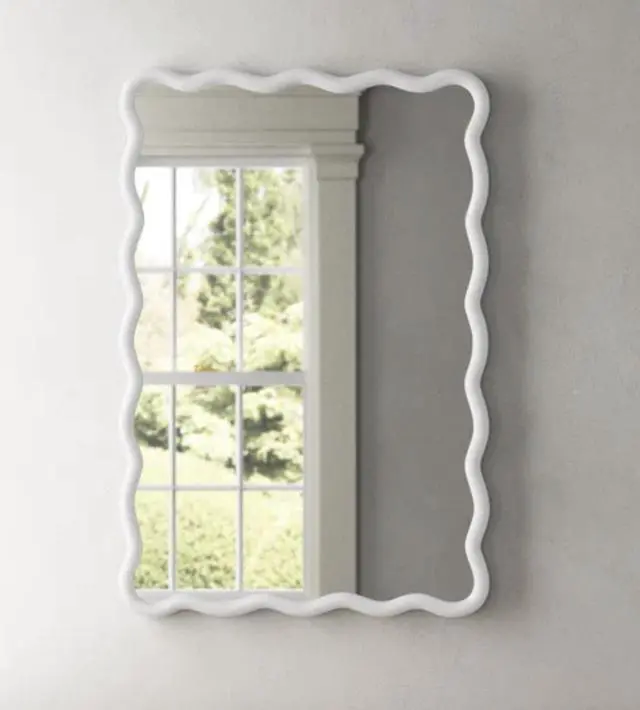 Alt view image 5 of 7 - Solid Wood Wavy Rectangle Mirror-Natural-Wood 40" x 28" Modern Mirror Wall Decor for Bathroom, Bedroom, Living Room, Dining Room, Cloakroom, Entryway