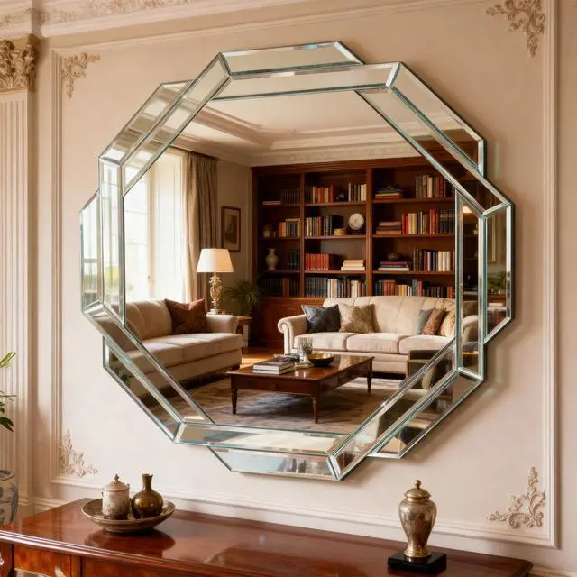 Alt view image 2 of 7 - 29.92 Inch Octagonal Living Room Mirror, Beveled Edge Frameless Wall Mirror for Wall Decor, Bathroom, Dining Room and Hallway