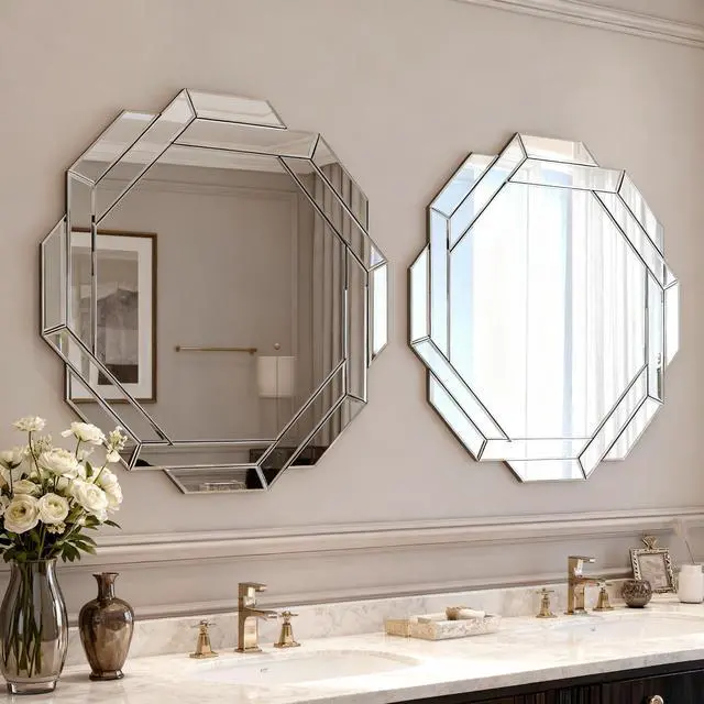 Alt view image 4 of 7 - 29.92 Inch Octagonal Living Room Mirror, Beveled Edge Frameless Wall Mirror for Wall Decor, Bathroom, Dining Room and Hallway