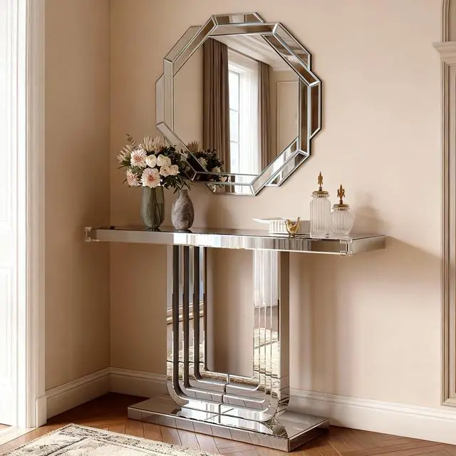 Alt view image 3 of 7 - 29.92 Inch Octagonal Living Room Mirror, Beveled Edge Frameless Wall Mirror for Wall Decor, Bathroom, Dining Room and Hallway