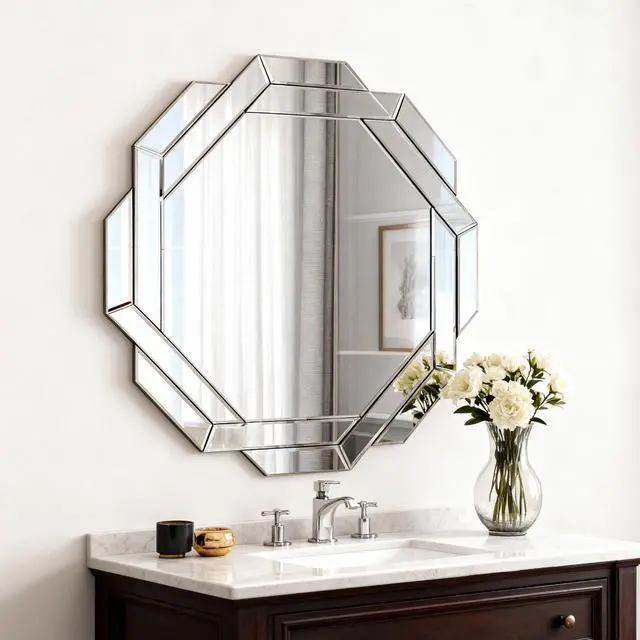 Alt view image 5 of 7 - 29.92 Inch Octagonal Living Room Mirror, Beveled Edge Frameless Wall Mirror for Wall Decor, Bathroom, Dining Room and Hallway