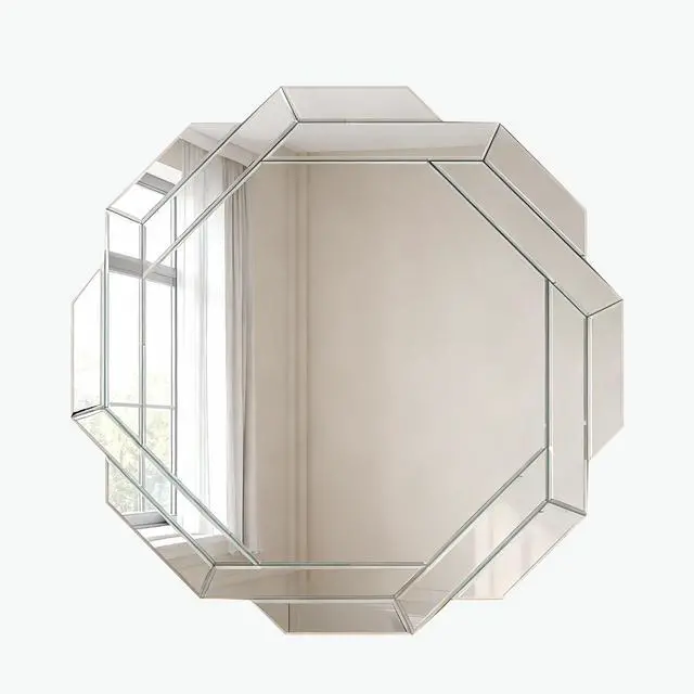Alt view image 7 of 7 - 29.92 Inch Octagonal Living Room Mirror, Beveled Edge Frameless Wall Mirror for Wall Decor, Bathroom, Dining Room and Hallway