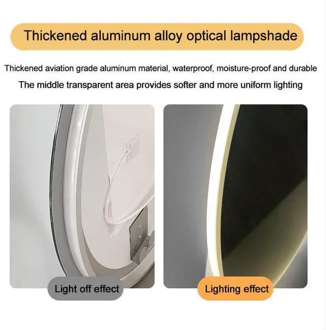 Alt view image 7 of 7 - Round LED bathroom mirror with light, wall-mounted vanity mirror, anti-fog, adjustable color temperature and dimming function, suitable for makeup mirrors in bedrooms and bathrooms
