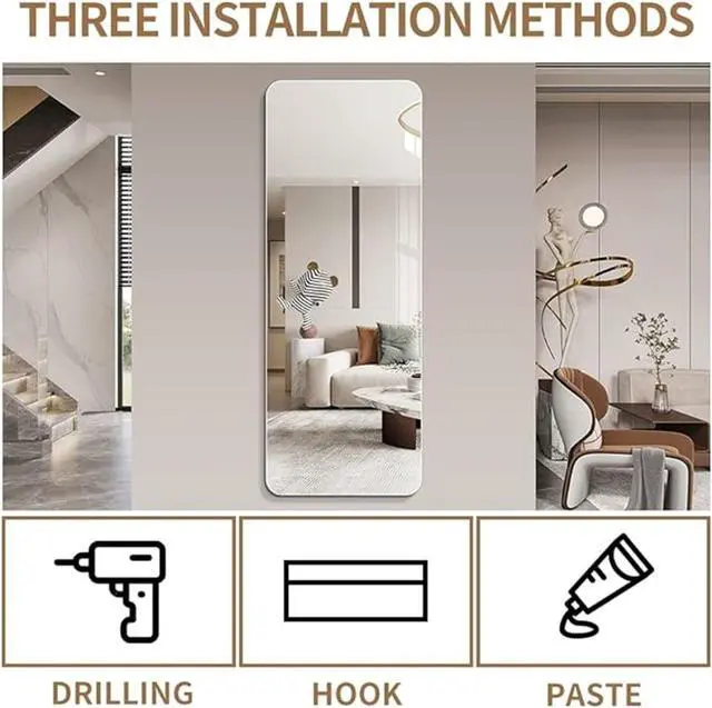 Alt view image 4 of 7 - 65"x 24" inch Full Body round corner mirror for Living Room Bedroom Cloakroom Wall hanging with hanging hole High quality 5mm silver mirror Explosion-proof glass