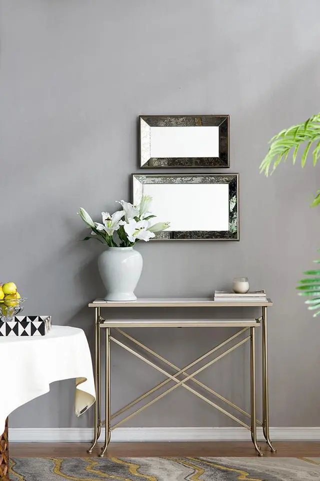 Alt view image 2 of 6 - 20" x 12" Antique Silver Rectangle Mirror with Floral Accents, Mirrored Display Tray, Hanging Wall Mirror