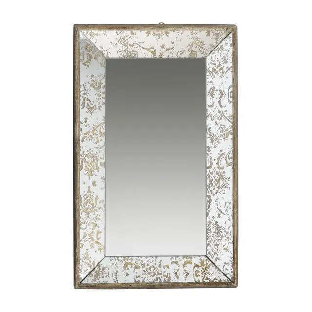 Alt view image 3 of 6 - 20" x 12" Antique Silver Rectangle Mirror with Floral Accents, Mirrored Display Tray, Hanging Wall Mirror