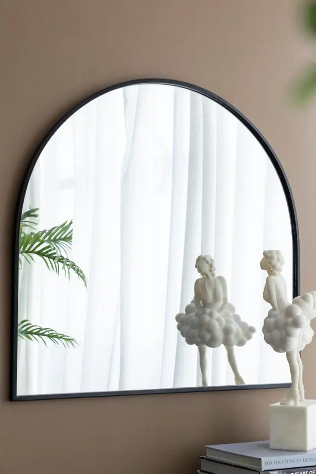 Alt view image 2 of 4 - 33" x 31" Arched Decorative Accent Mirror with Iron Metal Frame, Wall Deor for Bathroom, Bedroom, Entryway, Mantel