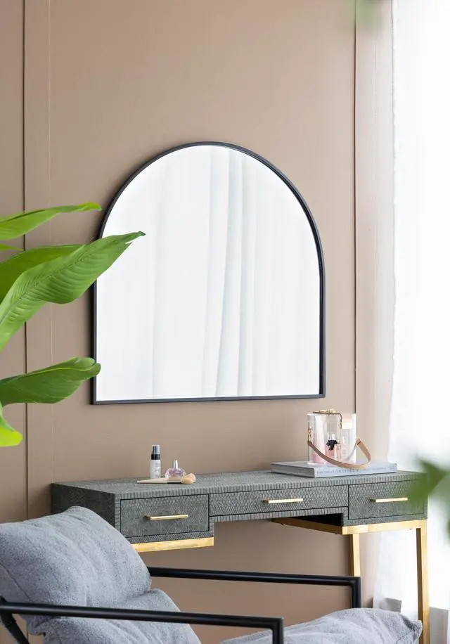 Alt view image 4 of 4 - 33" x 31" Arched Decorative Accent Mirror with Iron Metal Frame, Wall Deor for Bathroom, Bedroom, Entryway, Mantel