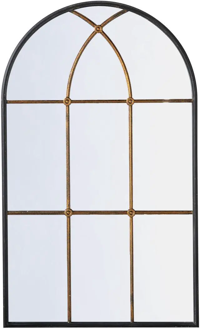 Alt view image 2 of 7 - 28.3x47" Arched Wall Mirror with Black and Gold Windowpane Design