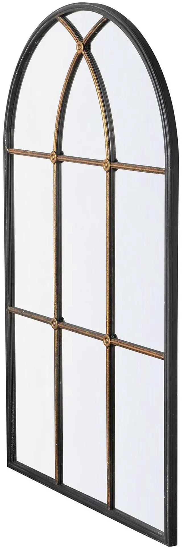 Alt view image 7 of 7 - 28.3x47" Arched Wall Mirror with Black and Gold Windowpane Design