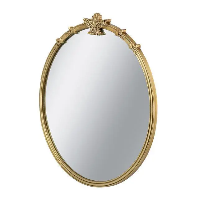 Alt view image 5 of 7 - 30x31" Round Wall Mirror With Gold Finish And Decorative Leaf Crest