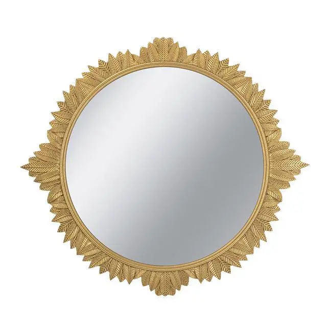 Alt view image 2 of 6 - 35.5x31.5" Round MDF Wall Mirror with Ornate Gold Frame